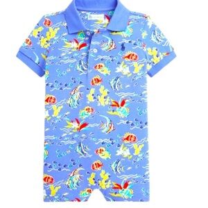 Ralph Lauren blue cotton mesh polo short all with fishes. Size 6 months. NWT.
